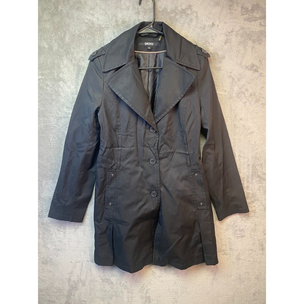 DKNY Women's Black Cotton Blend Trench Coat Size M